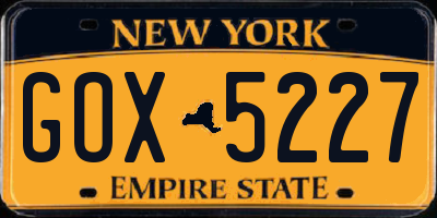 NY license plate GOX5227