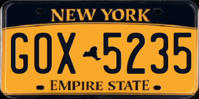 NY license plate GOX5235