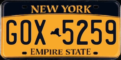 NY license plate GOX5259