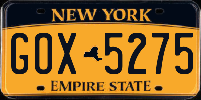 NY license plate GOX5275