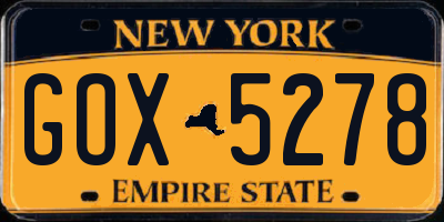 NY license plate GOX5278