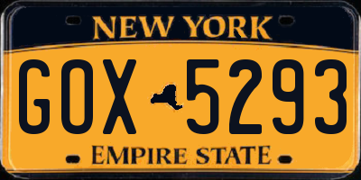 NY license plate GOX5293