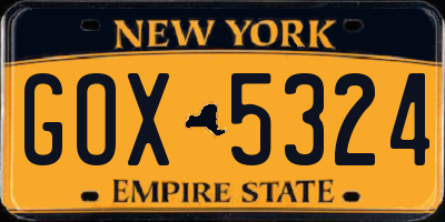 NY license plate GOX5324