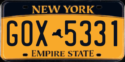 NY license plate GOX5331