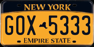 NY license plate GOX5333