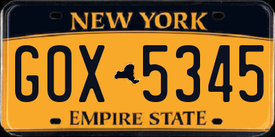NY license plate GOX5345