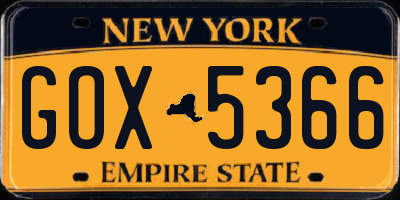 NY license plate GOX5366