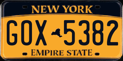 NY license plate GOX5382