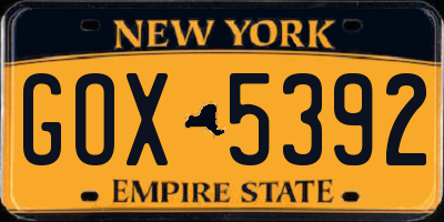 NY license plate GOX5392