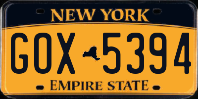 NY license plate GOX5394