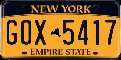 NY license plate GOX5417