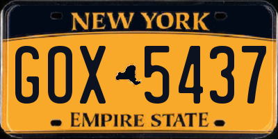 NY license plate GOX5437