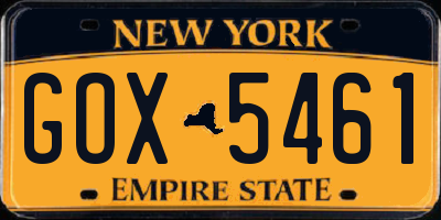NY license plate GOX5461