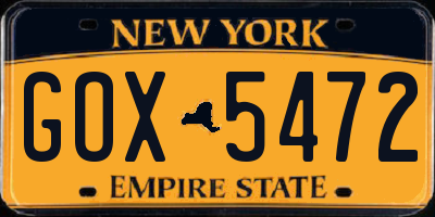NY license plate GOX5472