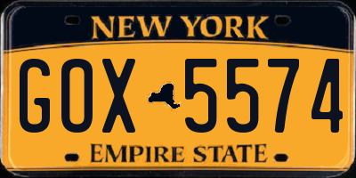 NY license plate GOX5574