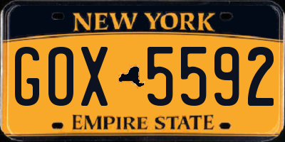 NY license plate GOX5592
