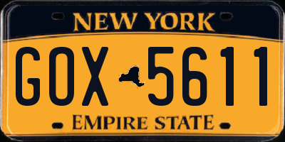 NY license plate GOX5611