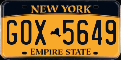 NY license plate GOX5649