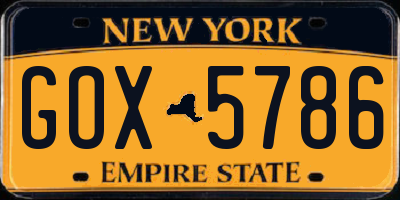 NY license plate GOX5786