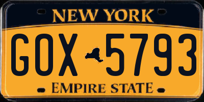 NY license plate GOX5793