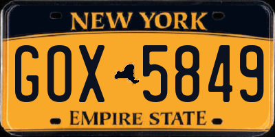 NY license plate GOX5849