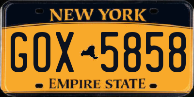 NY license plate GOX5858