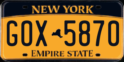 NY license plate GOX5870