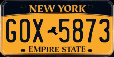 NY license plate GOX5873