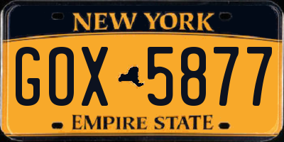 NY license plate GOX5877