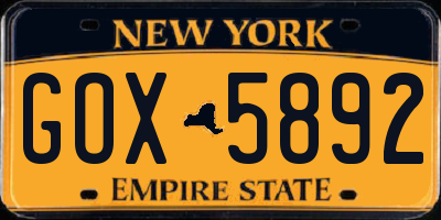NY license plate GOX5892
