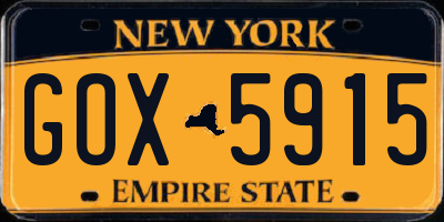 NY license plate GOX5915