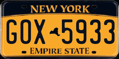 NY license plate GOX5933