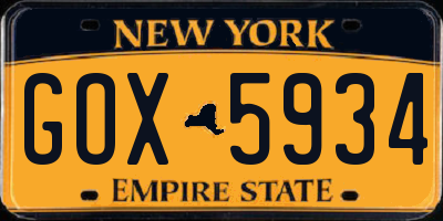 NY license plate GOX5934