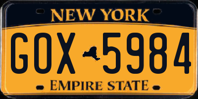 NY license plate GOX5984