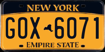 NY license plate GOX6071