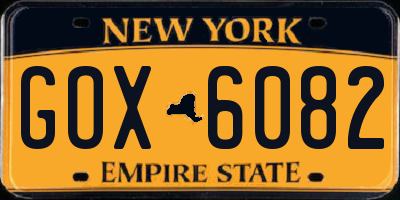 NY license plate GOX6082