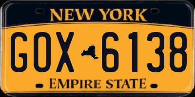 NY license plate GOX6138