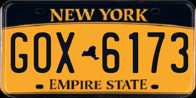NY license plate GOX6173