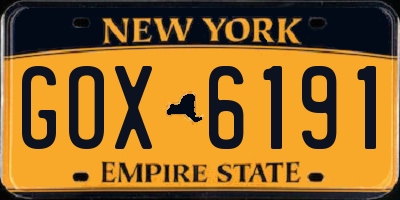 NY license plate GOX6191