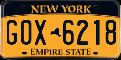 NY license plate GOX6218