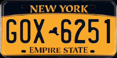 NY license plate GOX6251