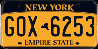NY license plate GOX6253