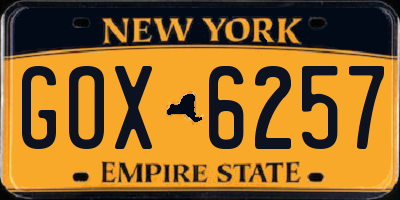 NY license plate GOX6257