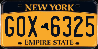 NY license plate GOX6325