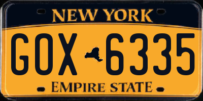 NY license plate GOX6335