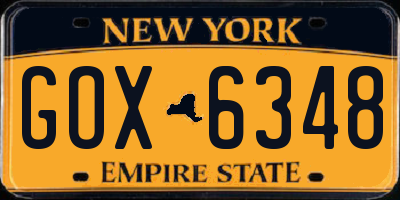 NY license plate GOX6348