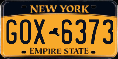 NY license plate GOX6373