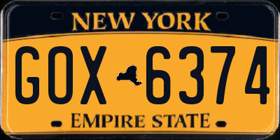 NY license plate GOX6374
