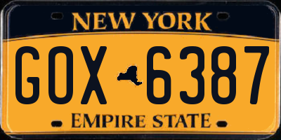 NY license plate GOX6387