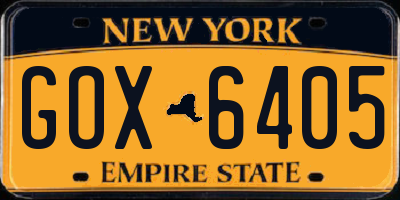 NY license plate GOX6405